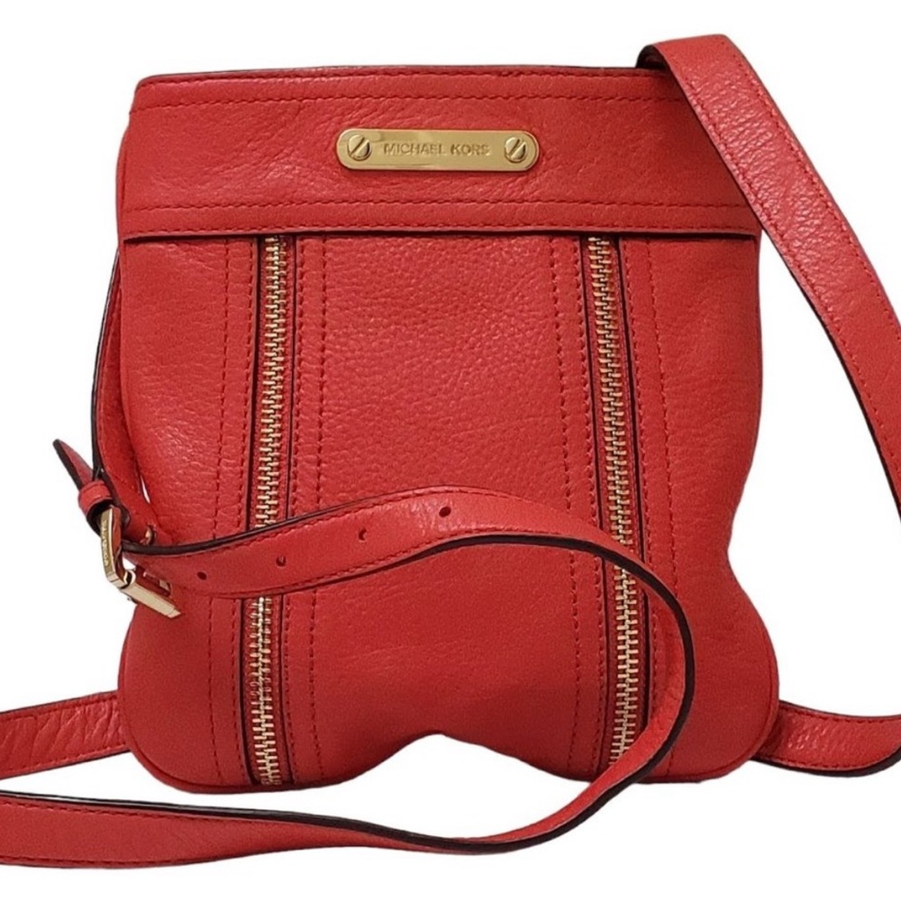 MICHAEL KORS Moxley Pebbled Leather Crossbody Purse Red Great for Travel